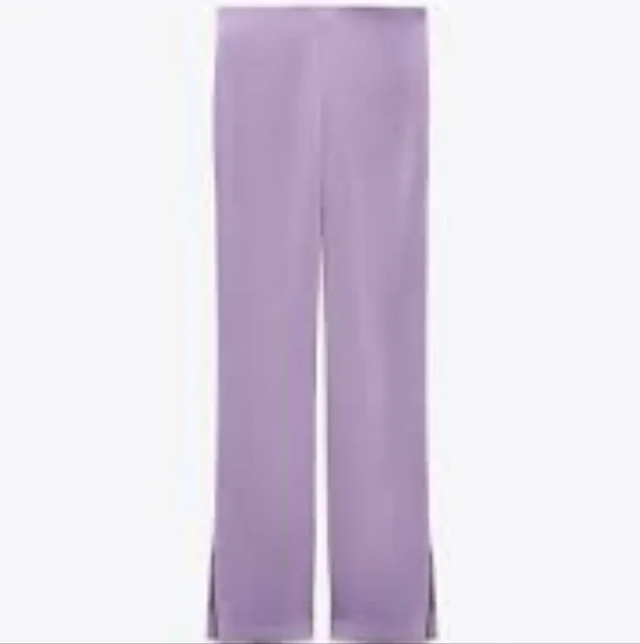 Zara flare satin effects pants side slit lilac size M BNWT - Picture 5 of 6